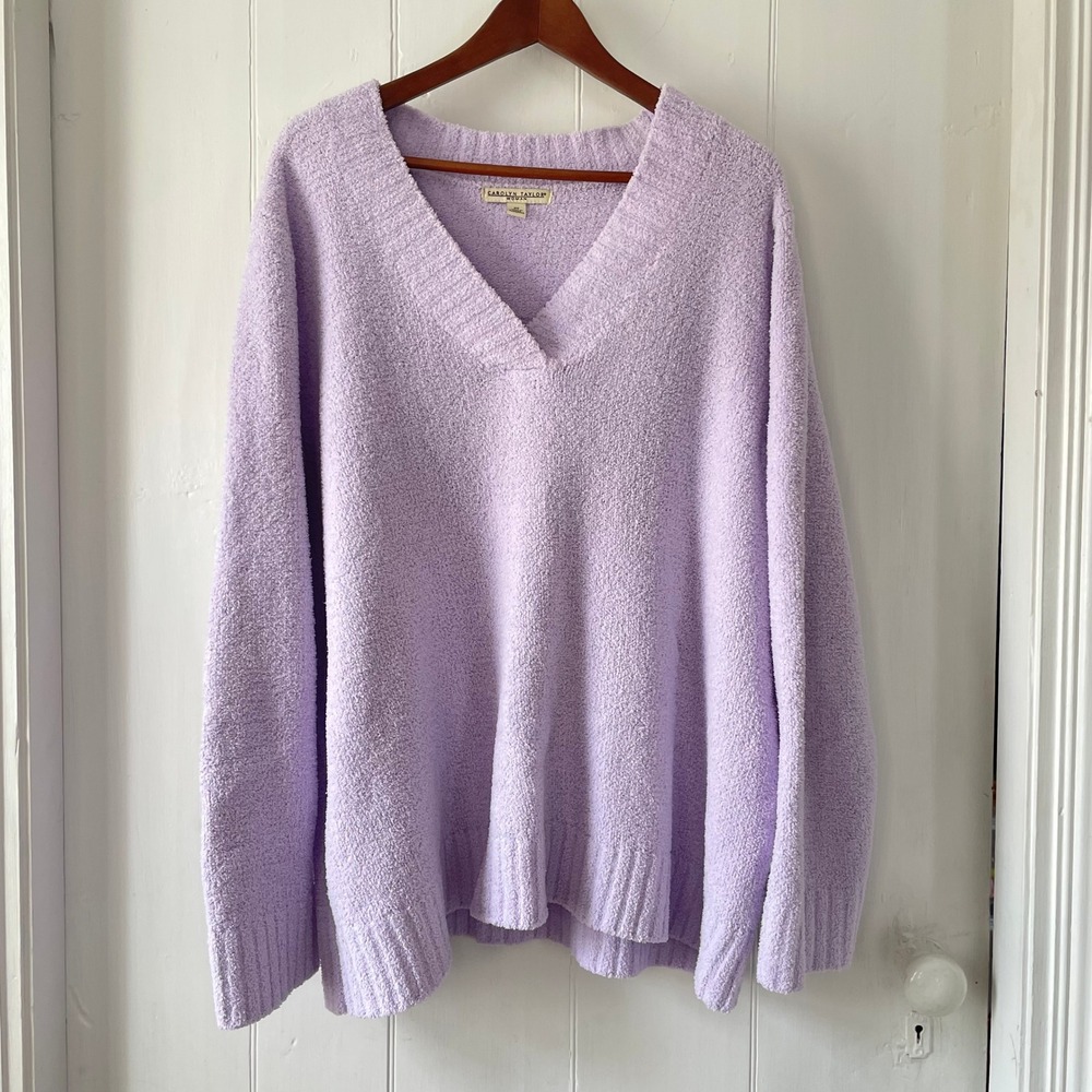 Lavender Fuzzy V Neck Sweater Plus Size 2X Cozy Super Soft Plush